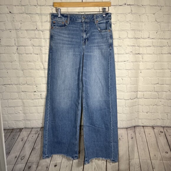 American Eagle Jeans Womens 4 Super High-Rise Baggy Wide Leg Blue Denim Stretch - Picture 1 of 13